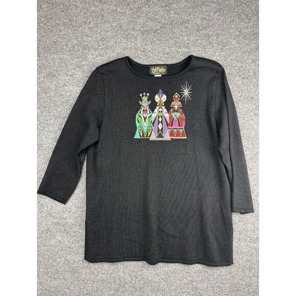 Bob Mackie Sweater Womens Large Three Wise Men Holiday Metallic Pullover Art - Picture 1 of 7